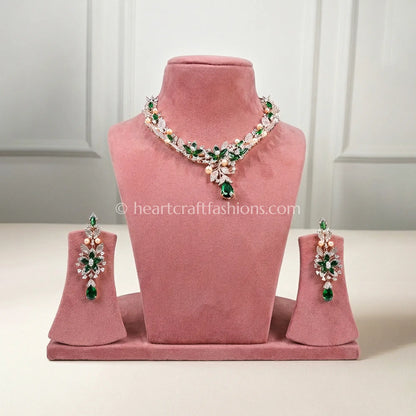 Emerald & Pearl Floral Vine Zircon Set