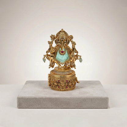 Ganesha Heritage Sindoor Box (Green Doublet Stone)