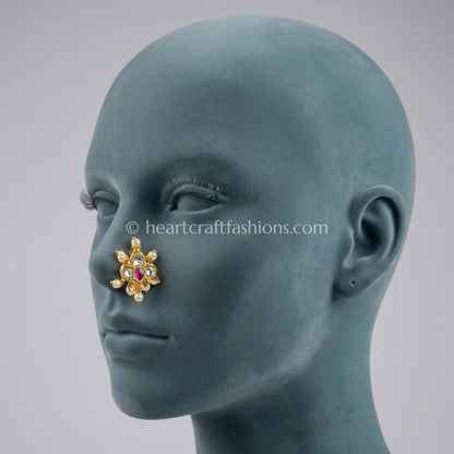 Ruby Core Floral Pachi Kundan Stud Nath