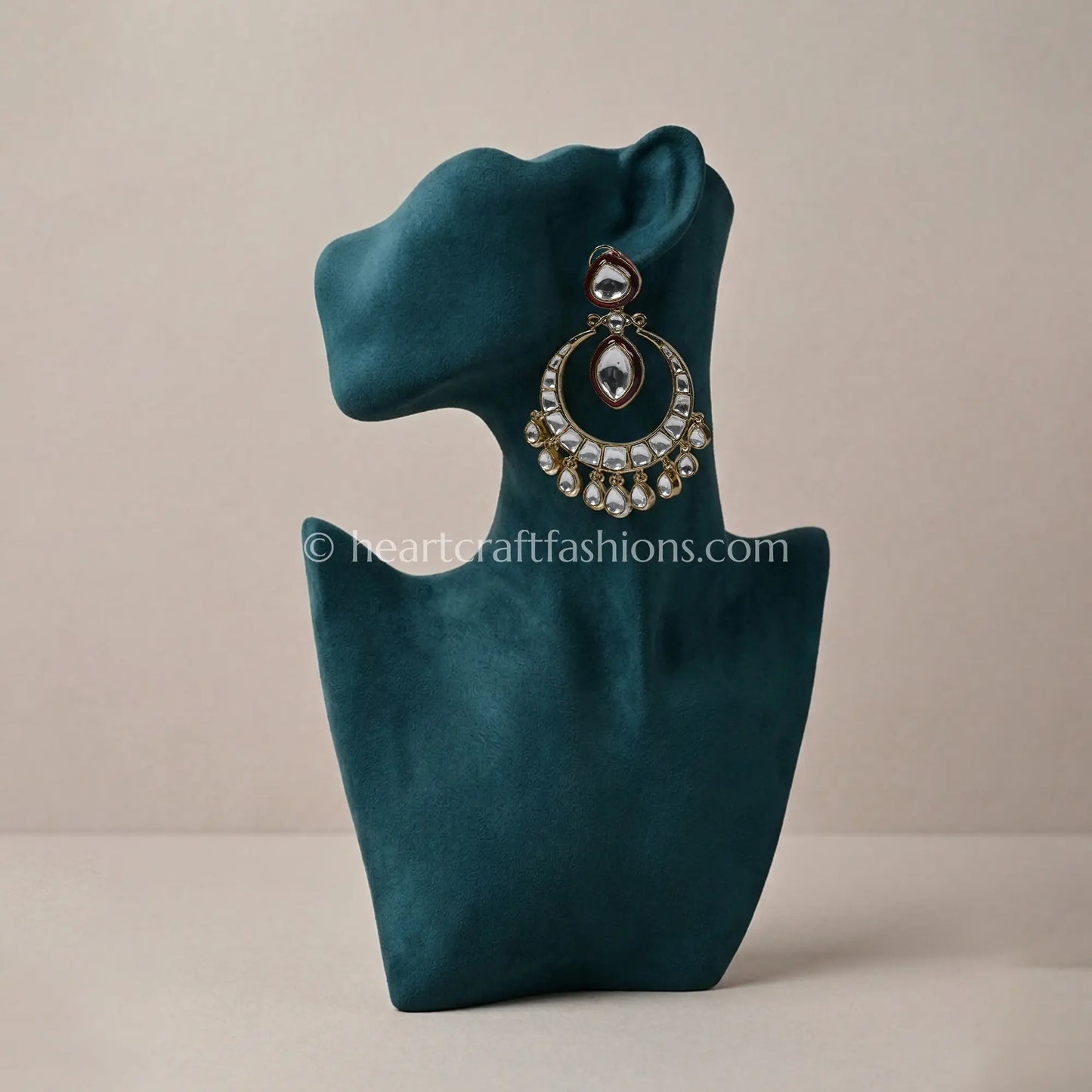 Gulnaar Maroon Polki Kundan Chandbali Earrings