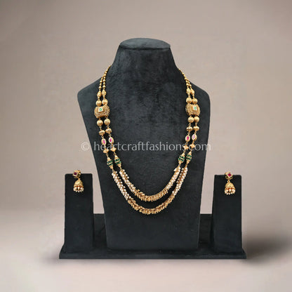 Ruby Green Double Layer Heritage Pearl Matarmala Set