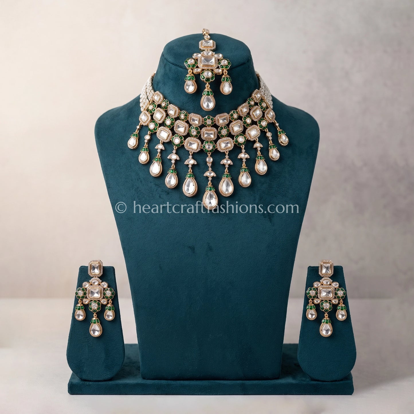 Emerald Semi-Precious Sunehri Kundan Bridal Choker Set