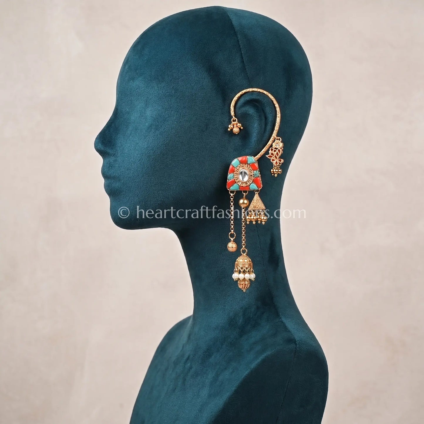 Coral & Turquoise Amrapali Ear Cuff (Bugadi)