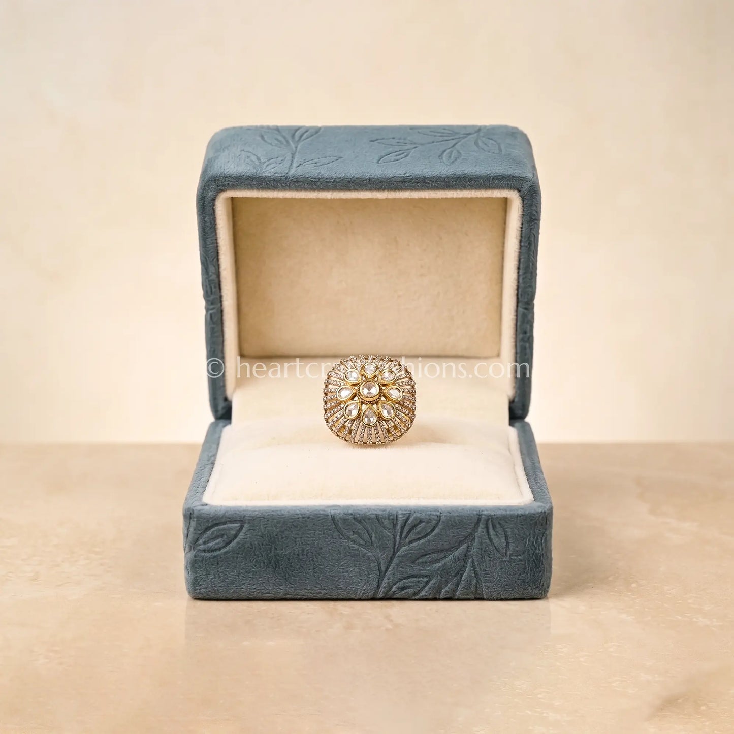 Emerald Crest Moissanite Polki Ring