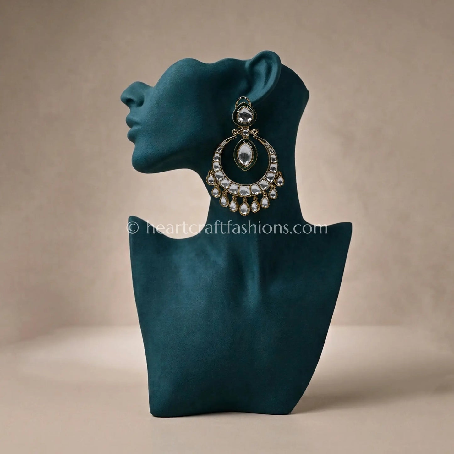 Meher Green Polki Kundan Chandbali Earrings