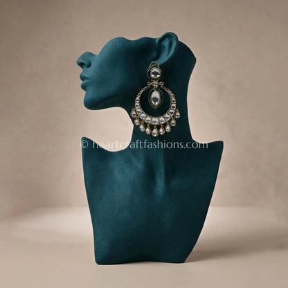 Meher Green Polki Kundan Chandbali Earrings