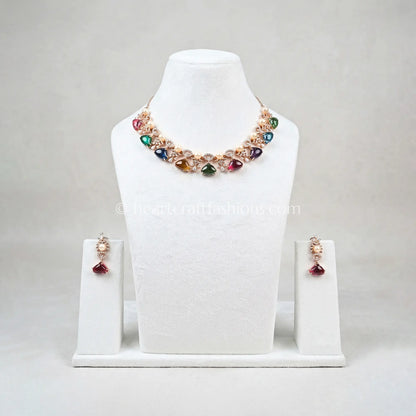 Navratna Cabochon & Pearl Rose Gold Choker Set