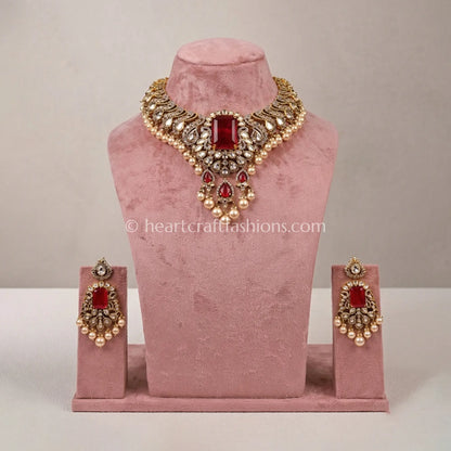 Sunehri Kundan Ruby Doublet Statement Choker Set