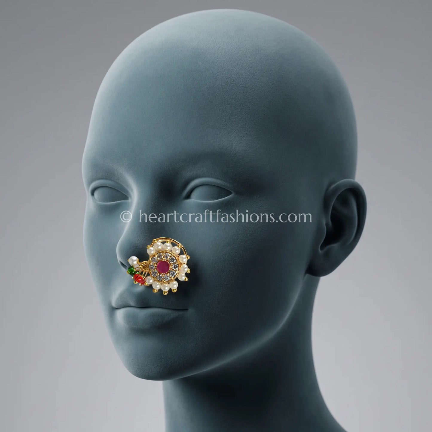 TraditionalCircular Pearl & Ruby Maharashtrian Heritage Nath