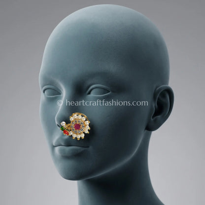 TraditionalCircular Pearl & Ruby Maharashtrian Heritage Nath