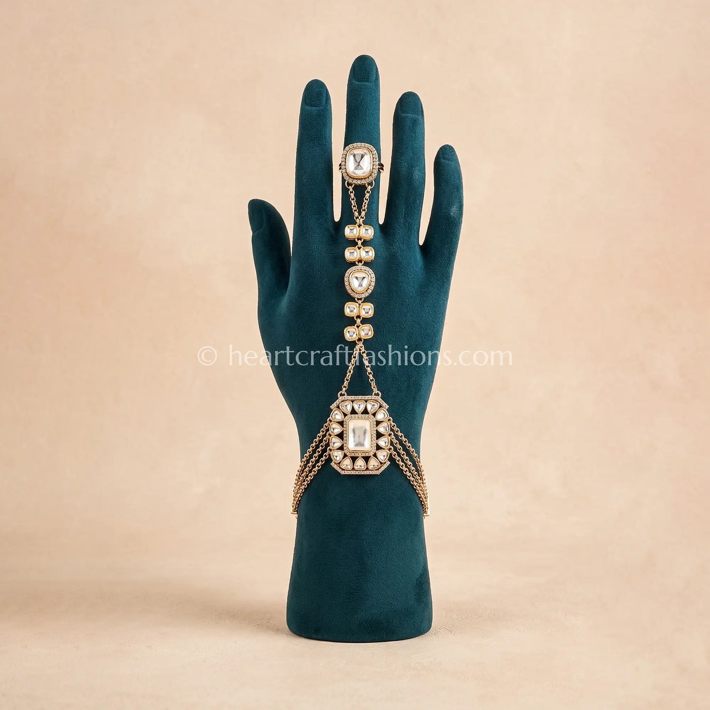 Chandrika Pearl Moissanite Polki Hathphool