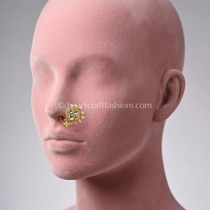 Full Clear Floral Bloom Pachi Kundan Nath