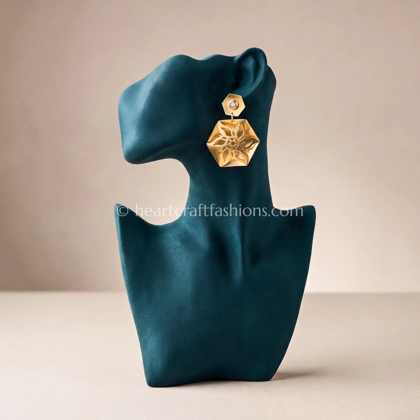 Pure Silver Gold-Plated Hexagonal Floral Cut-Out Earrings – Hallmarked