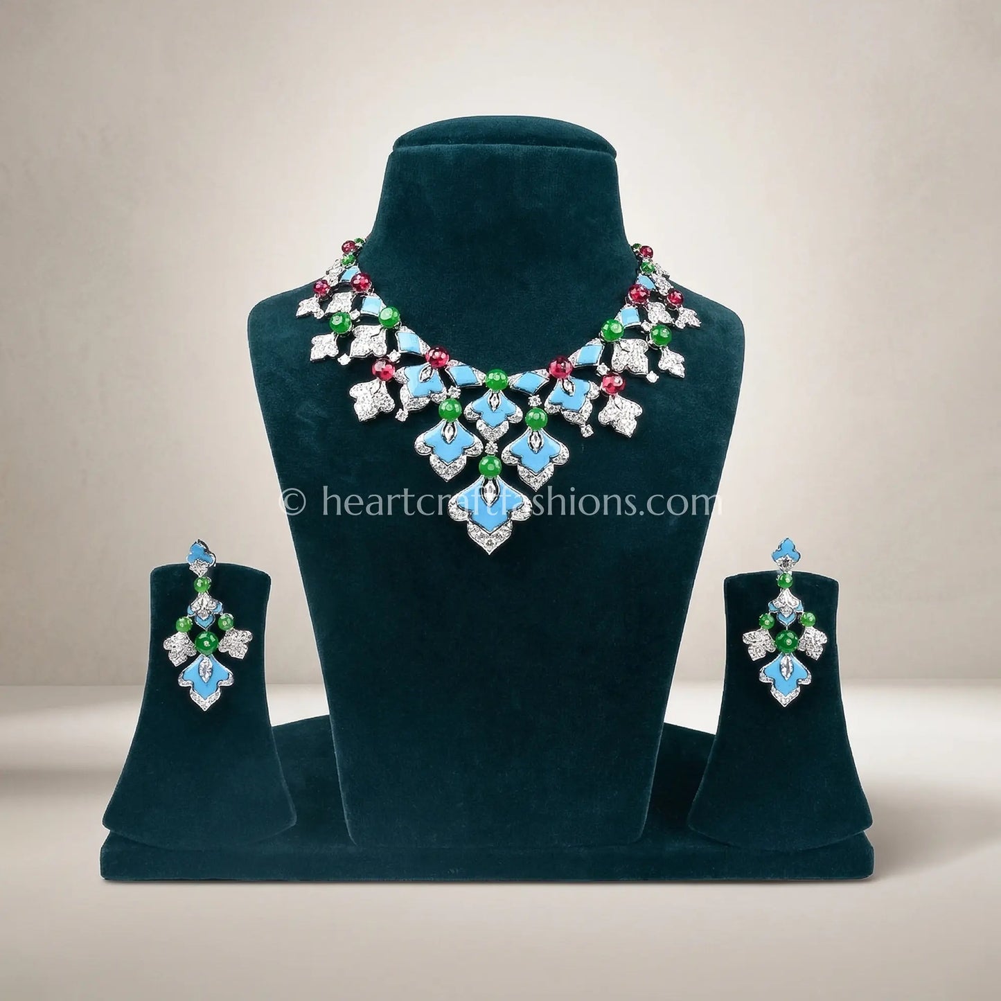 Turquoise & Emerald Enamel Mughal Floral Set