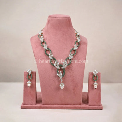 Emerald Pavé Oval Chain & Leaf Jhumka Set