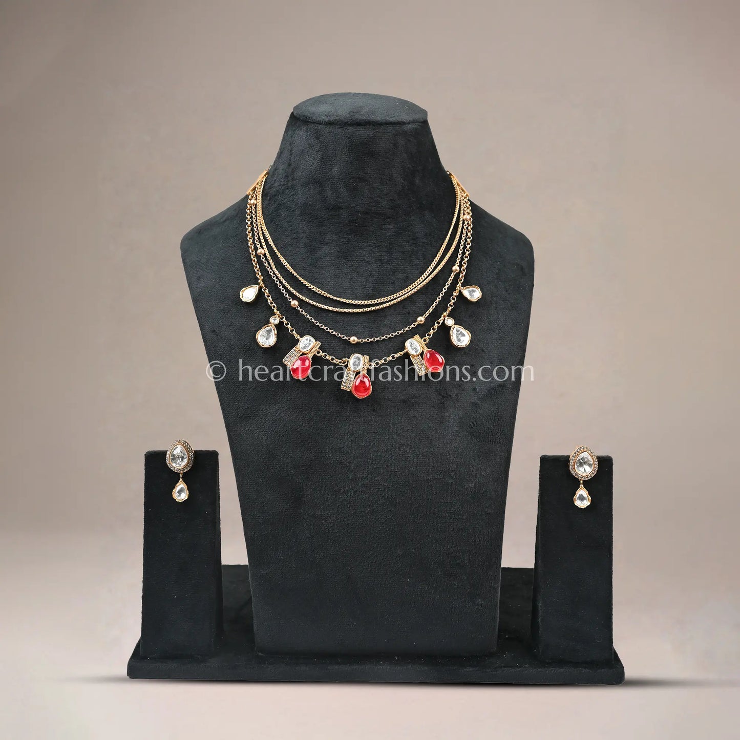 Ruby White Amrapali 5 Layer Doublet Necklace Set