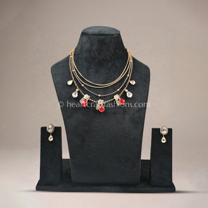 Ruby White Amrapali 5 Layer Doublet Necklace Set