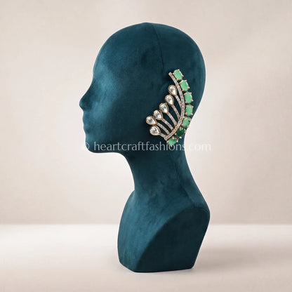 Sunehri Emerald Kundan Ear Cuff