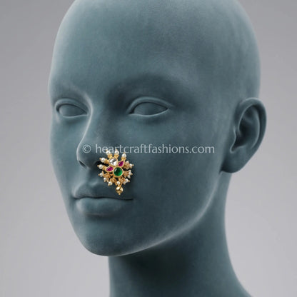 Navratna Floral Cluster Pachi Kundan Nath