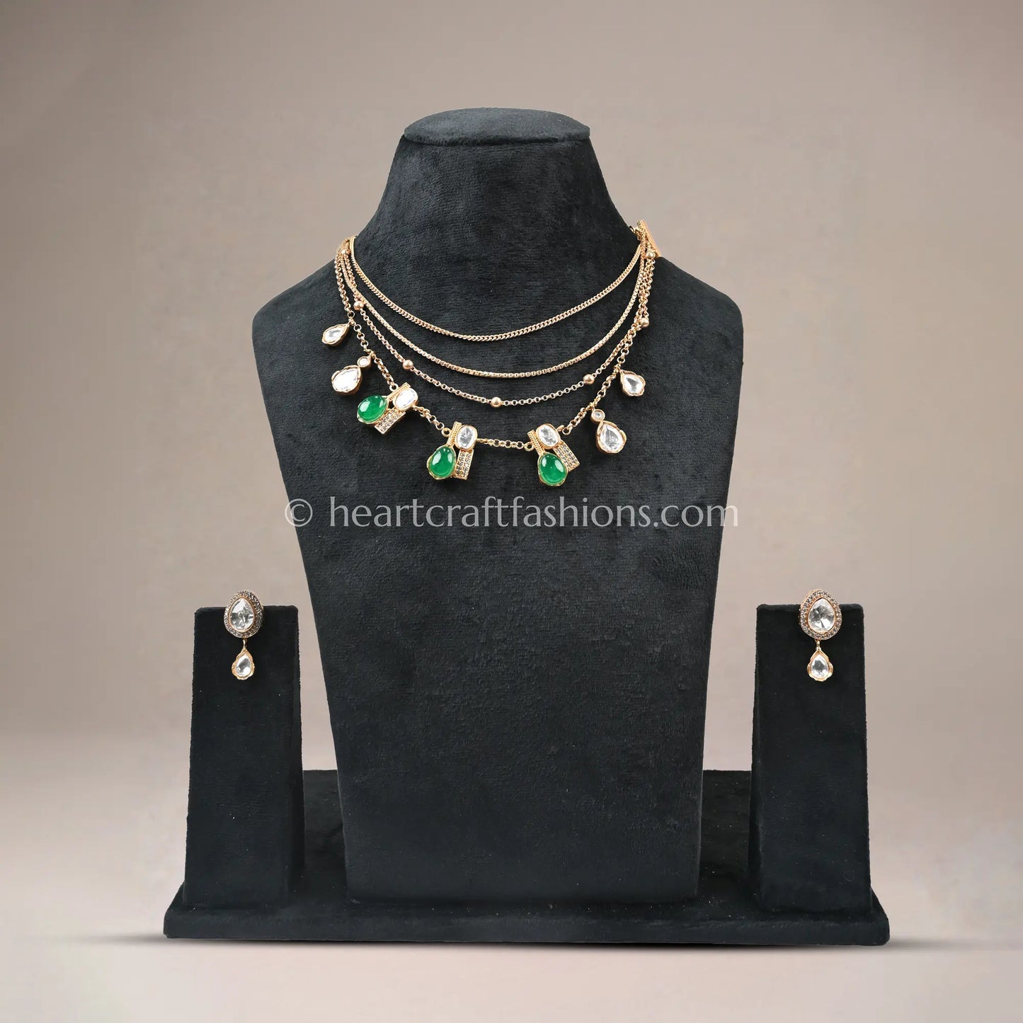 Emerald White Amrapali 5 Layer Doublet Necklace Set