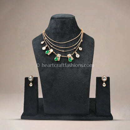 Emerald White Amrapali 5 Layer Doublet Necklace Set