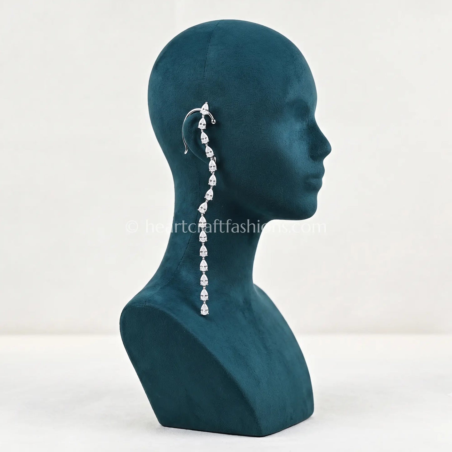 Cascading Pear-Cut Zircon Platinum-Finish Ear Cuff