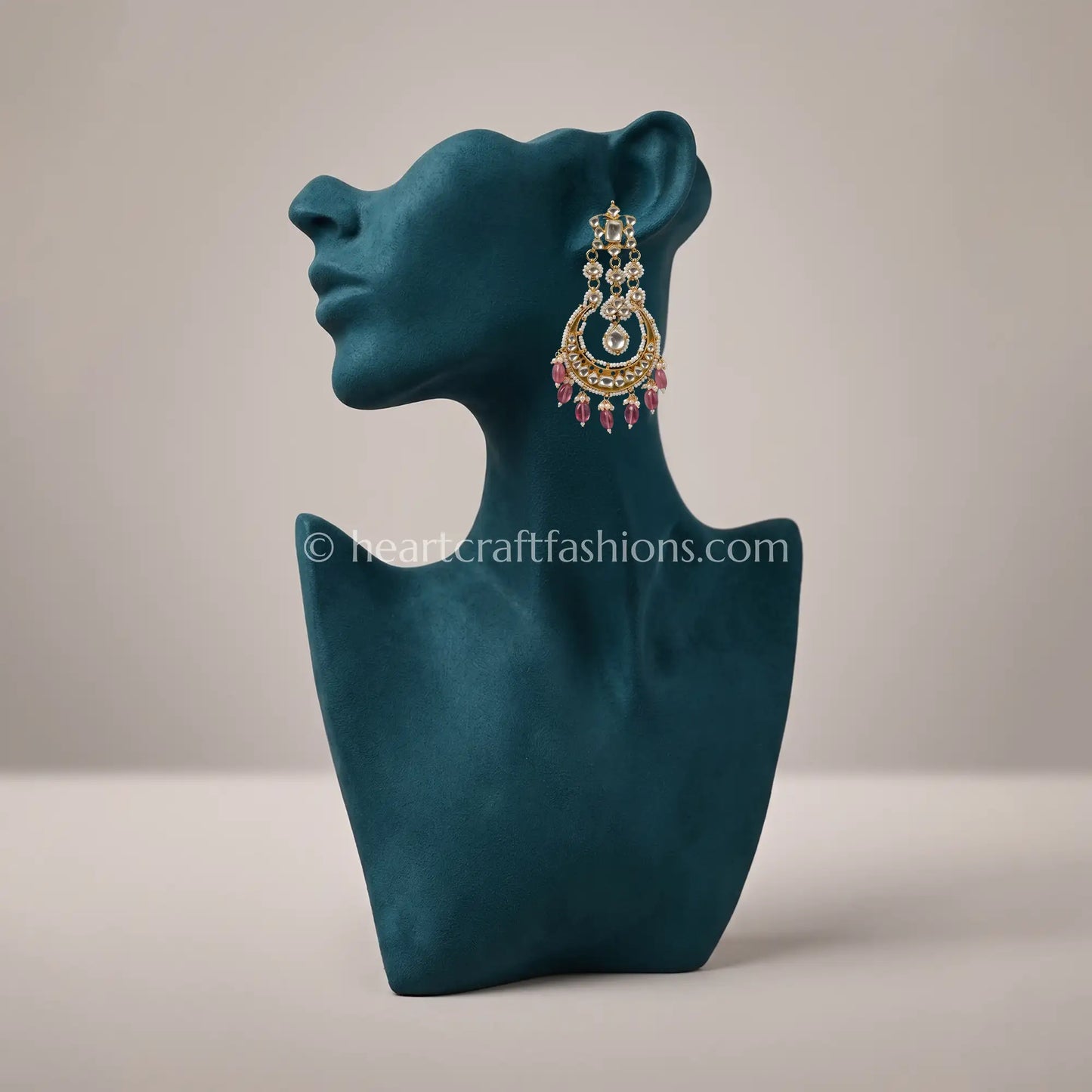 Gulrang Pink Pachi Kundan Chandbali Earrings