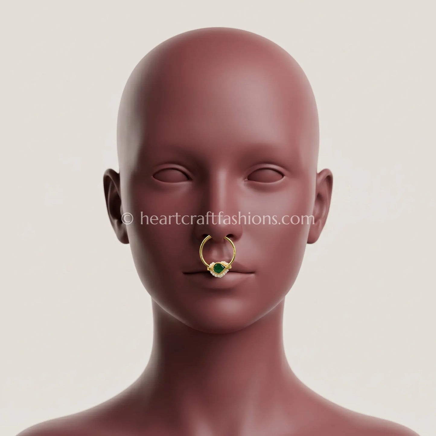 Minimal Emerald Teardrop Pachi Kundan Ring Nath