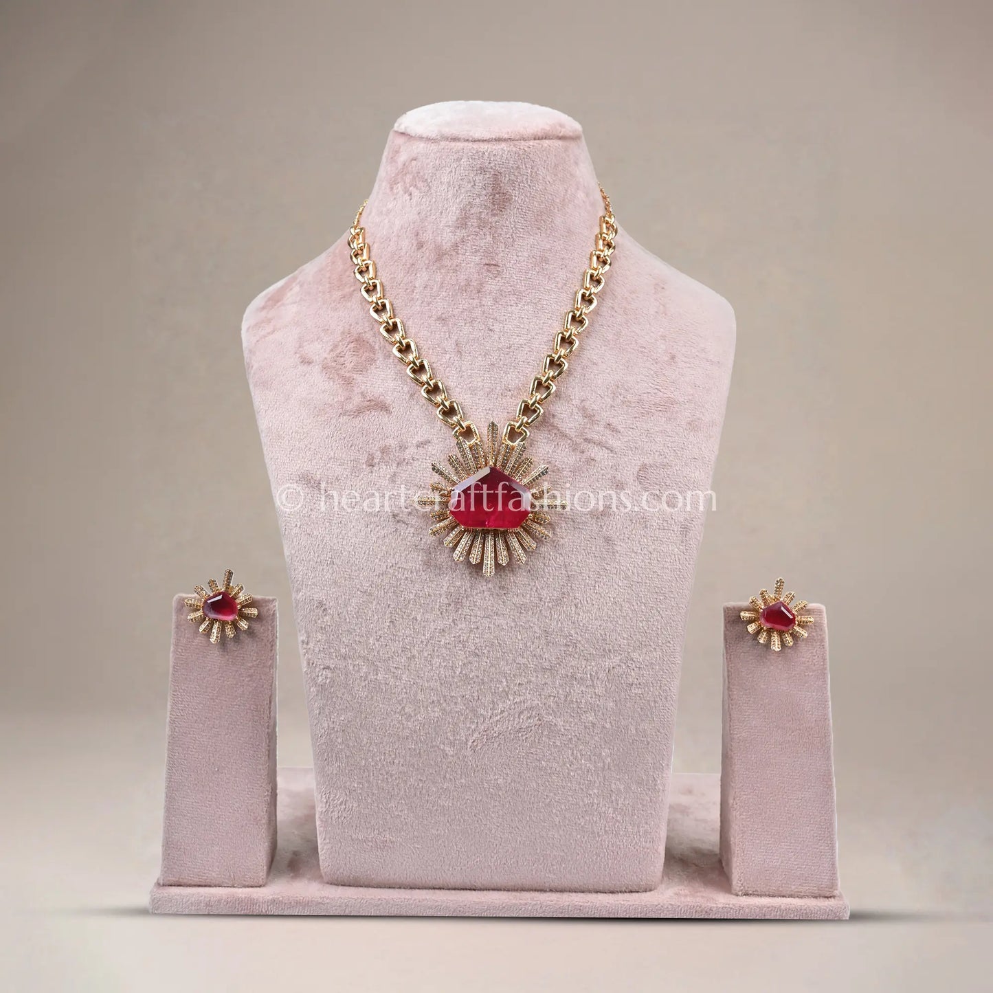 Ruby Designer Celebrity Doublet Statement Necklace Set