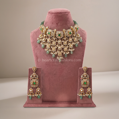 Emerald Drop Moissanite Polki Choker Set