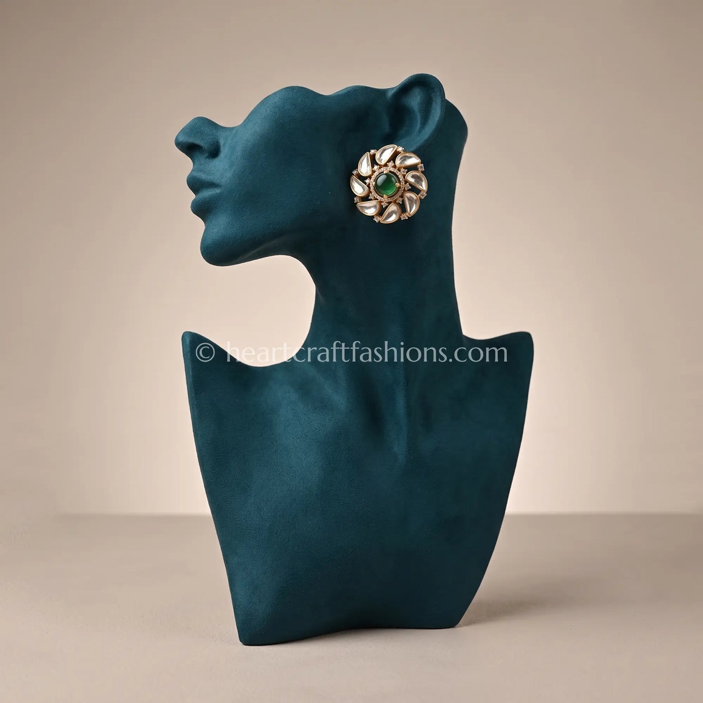 Aabha Emerald Moissanite Floral Stud Earrings