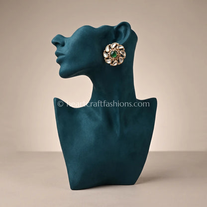 Aabha Emerald Moissanite Floral Stud Earrings