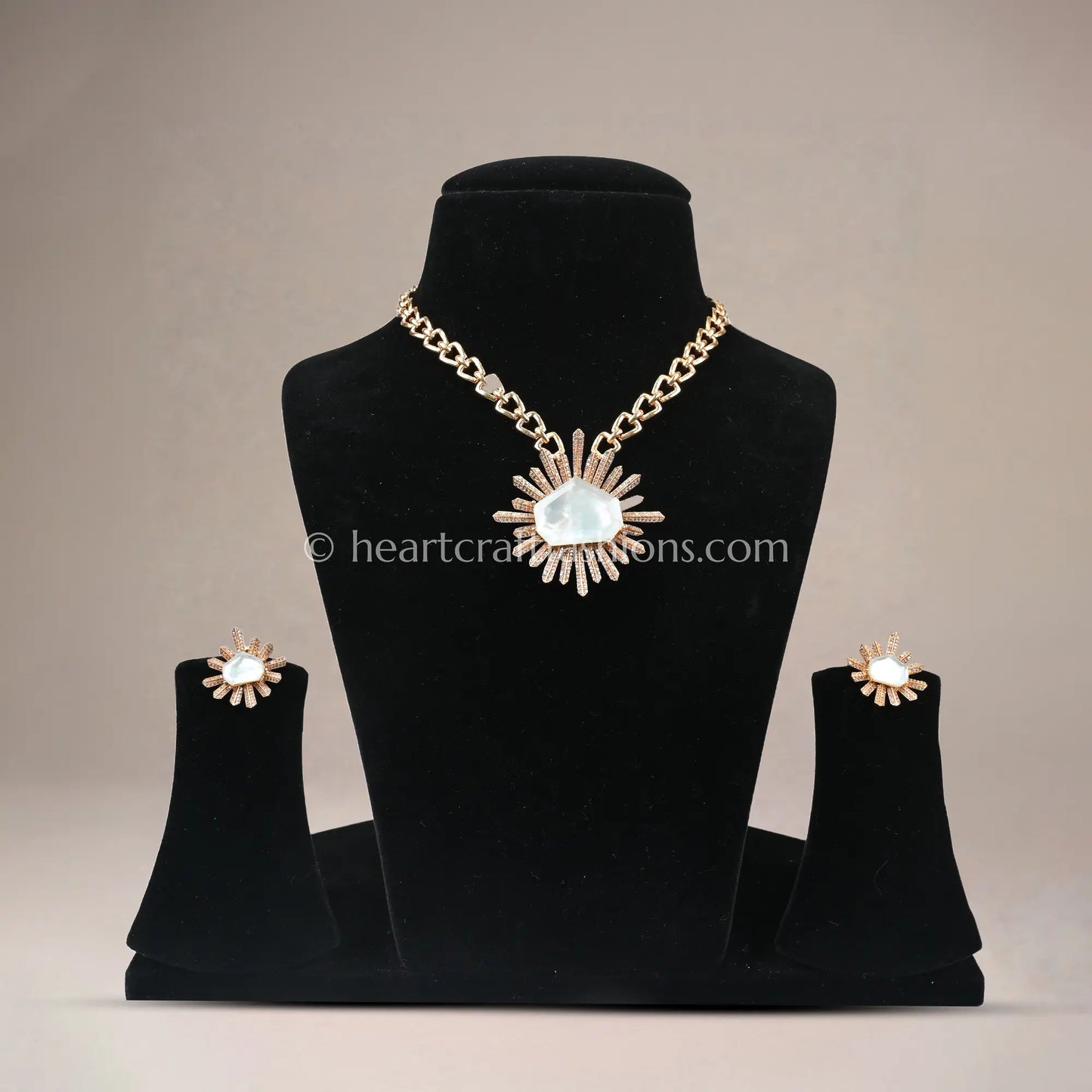 Moonstone White Designer Celebrity Doublet Statement Necklace Set