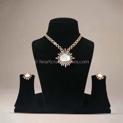 Moonstone White Designer Celebrity Doublet Statement Necklace Set