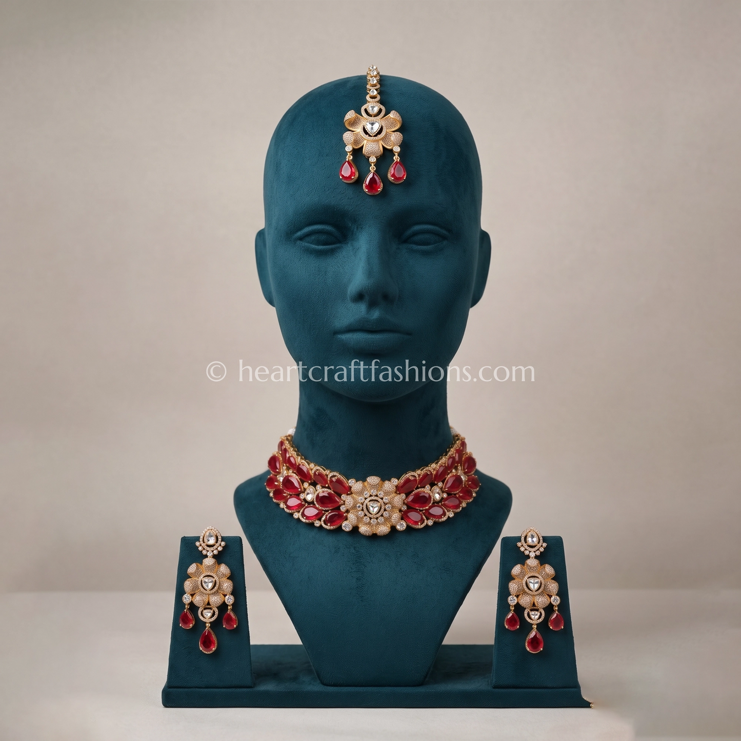 Ruby Doublet Moissanite Floral Bridal Choker Set
