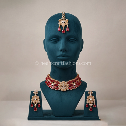 Ruby Doublet Moissanite Floral Bridal Choker Set