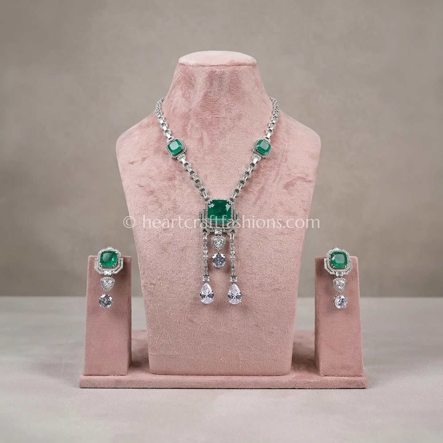 Emerald Cushion Solitaire Art Deco Pendant Set
