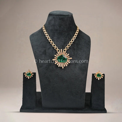 Emerald Green Designer Celebrity Doublet Statement Necklace Set