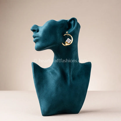 Pure Silver Gold-Plated Floating Princess-Cut Crescent Hoop Earrings – Hallmarked