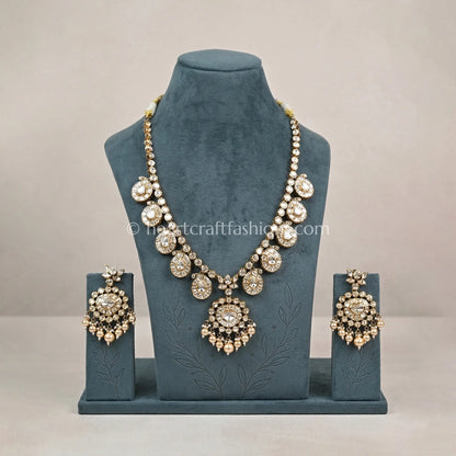 Regal Moissanite Polki Drop Necklace Set