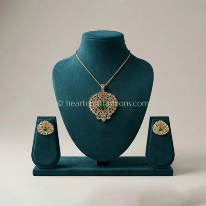 Panna Moissanite Polki Pendant Set