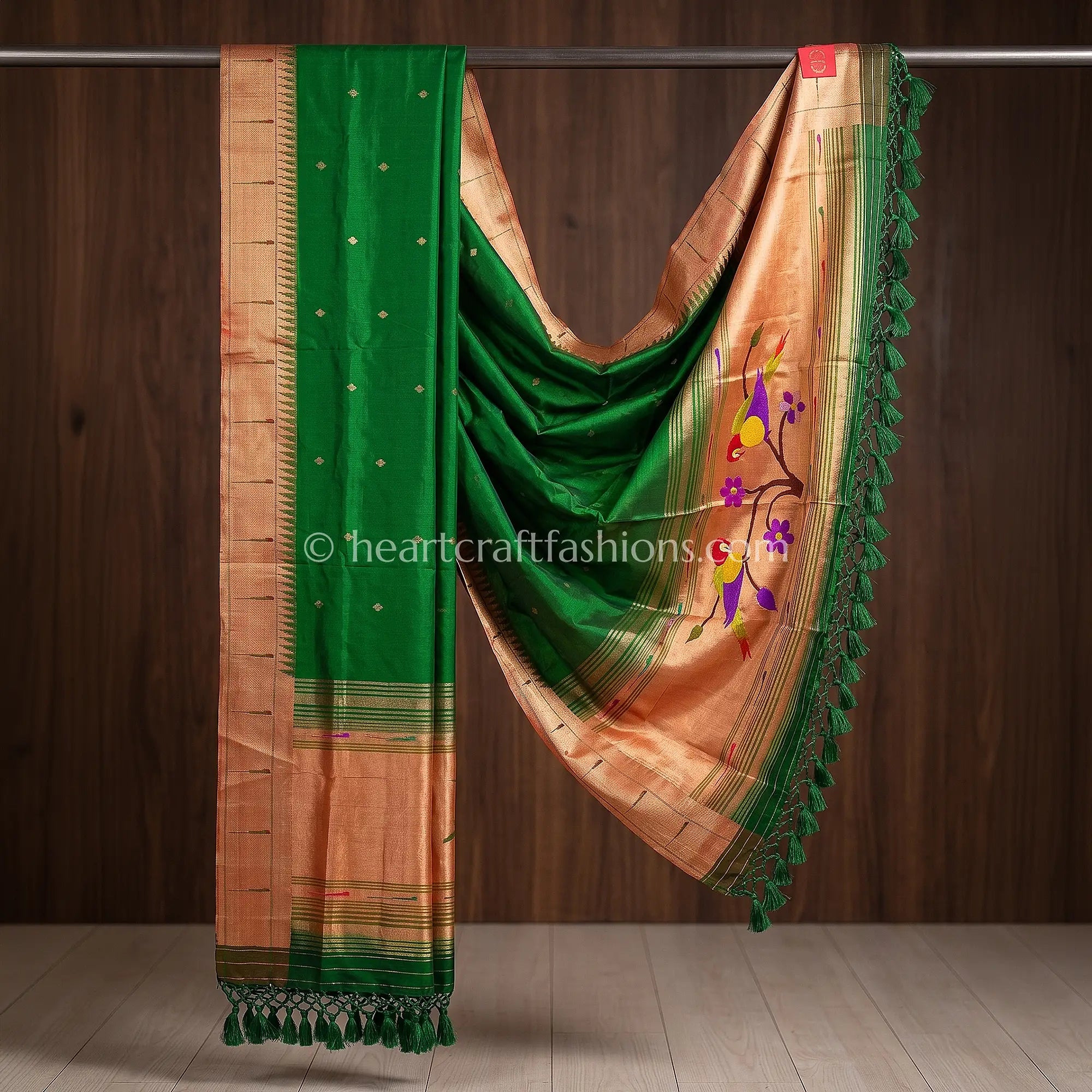 Emerald Green Pure Paithani Handloom Silk Dupatta