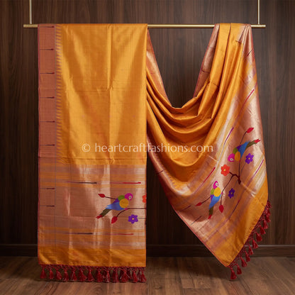 Sunset Gold Pure Paithani Handloom Silk Dupatta