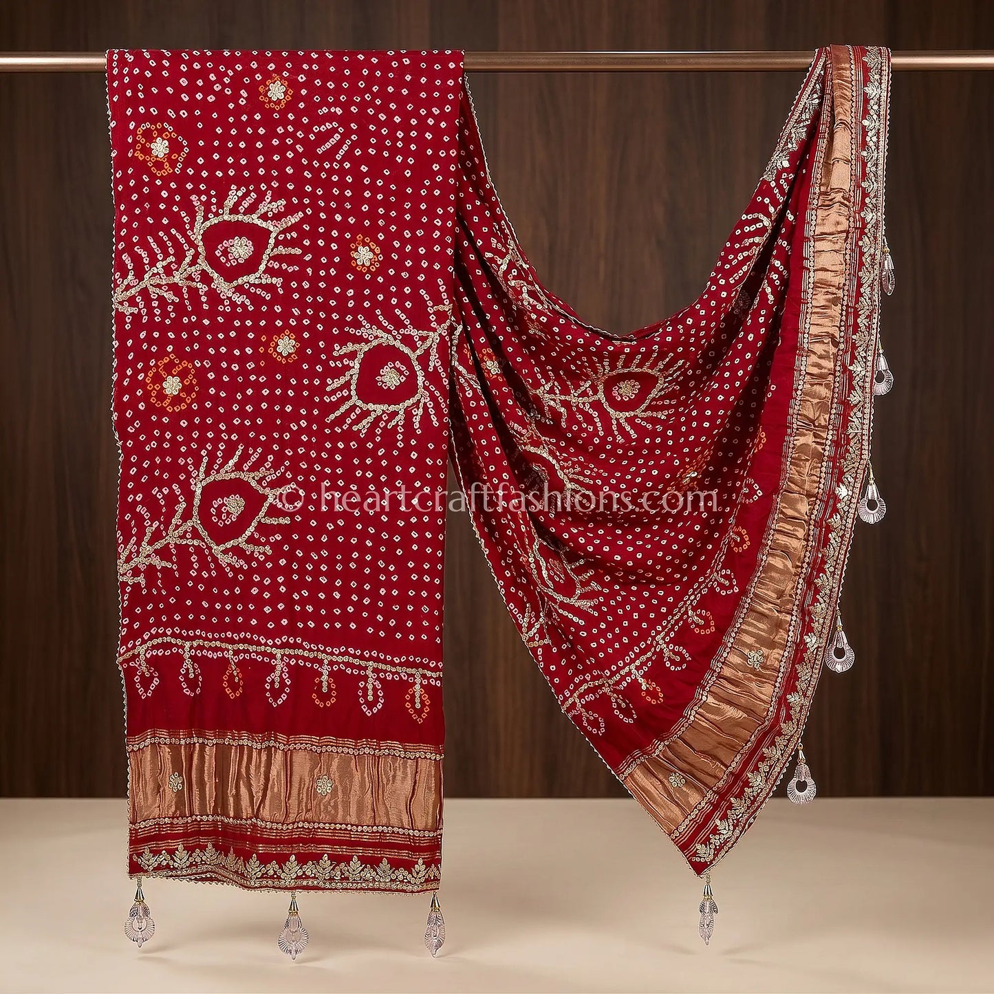 Royal Red Pure Gajji Silk Bandhej Handwork Gota Patti Dupatta