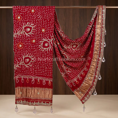 Royal Red Pure Gajji Silk Bandhej Handwork Gota Patti Dupatta