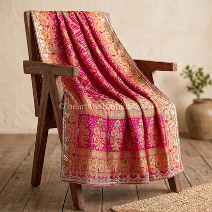 Royal Rani Pink Bandhej Meenakari Gota Patti Khadi Georgette Dupatta