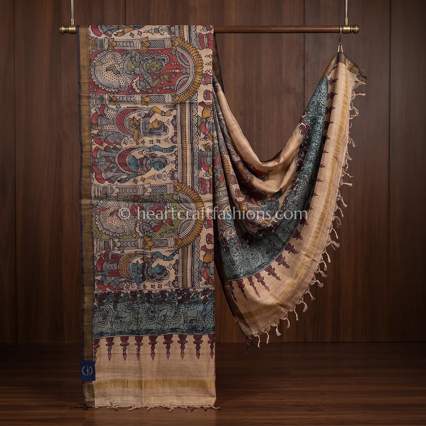 Beige Tusser Kalamkari Narrative Dupatta