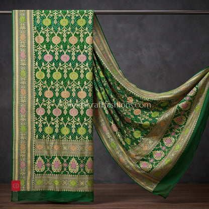 Forest Green Khadi Georgette Meenakari Dupatta