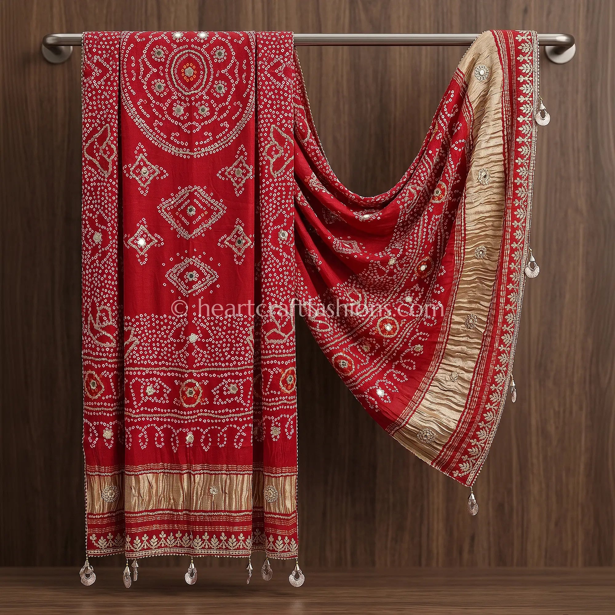 Royal Red Pure Gajji Silk Bandhej Handwork Gota Patti Dupatta