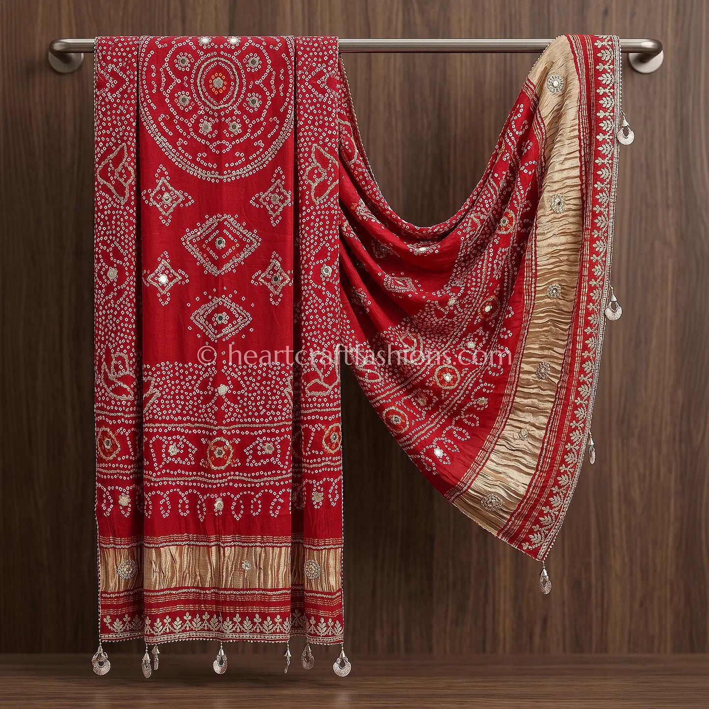Royal Red Pure Gajji Silk Bandhej Handwork Gota Patti Dupatta